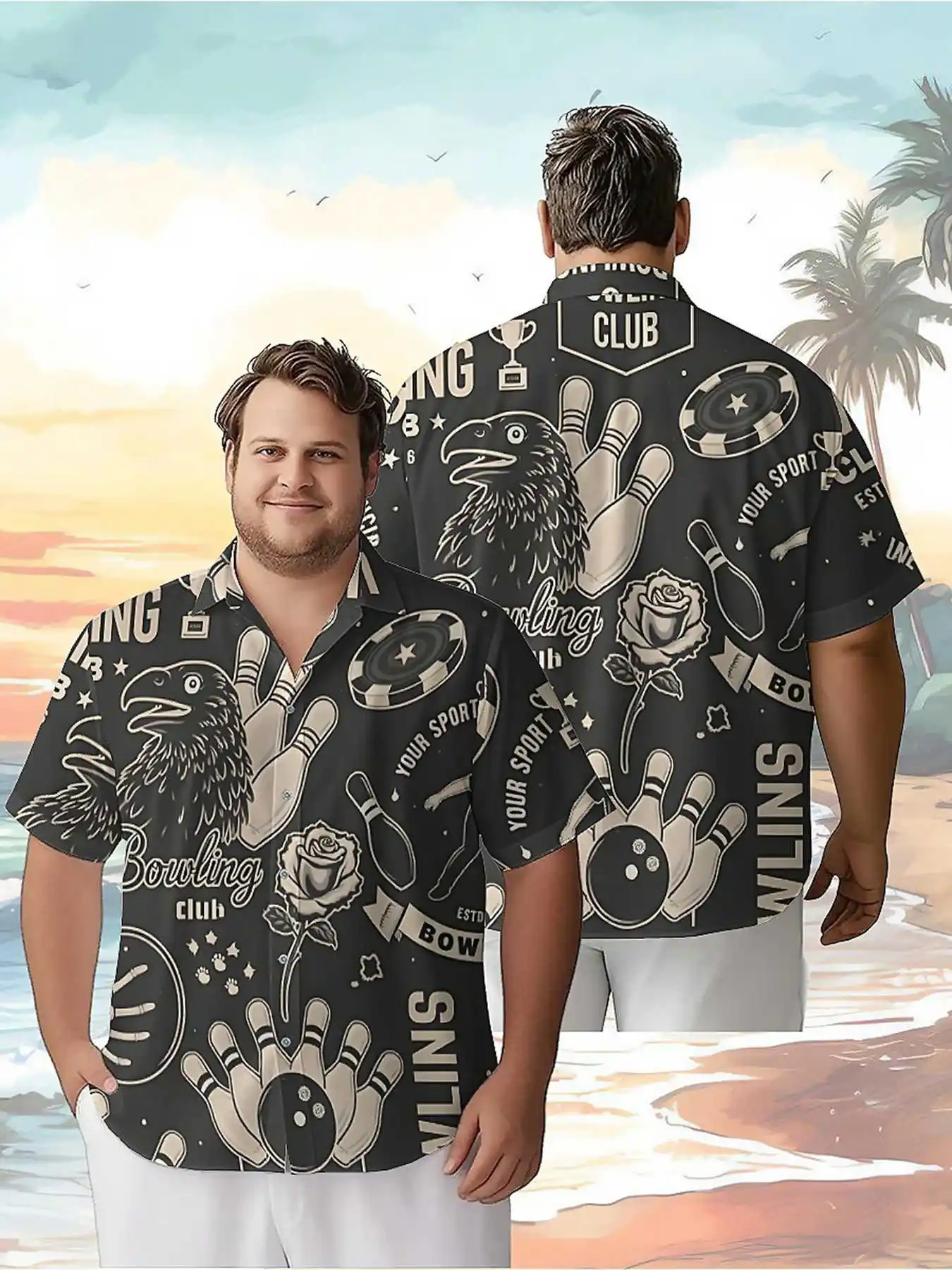 Мужские гавайские рубашки больших размеров с винтажным узором для боулинга