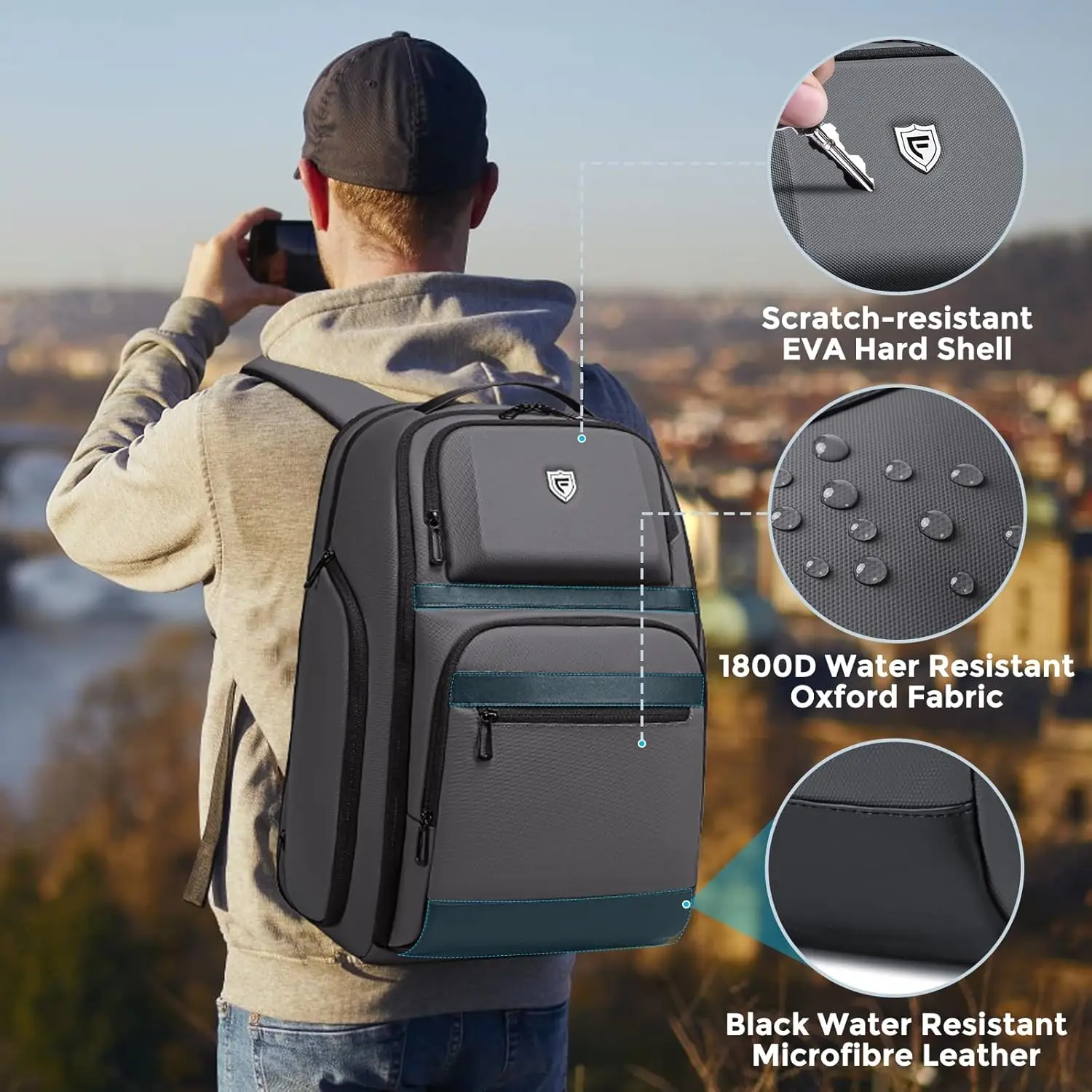 Серый деловой рюкзак для мужчин - Фотография_4