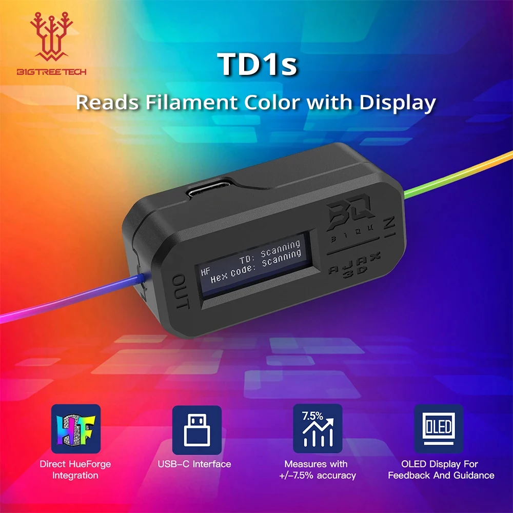 Bigtreetech td1s считывает цвет нити с дисплеем