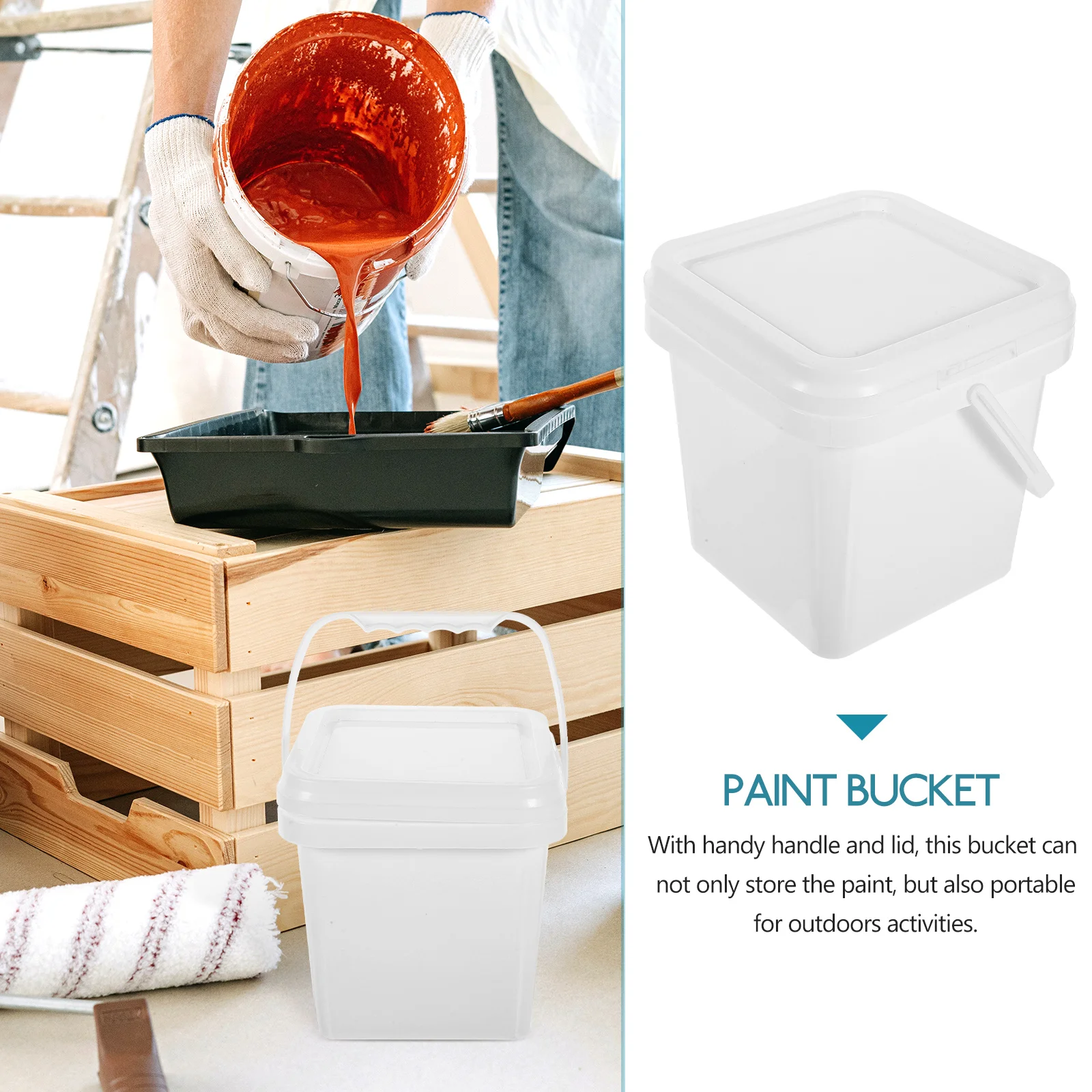 2л белое ведро для краски из абс-пластика и полипропилена с крышкой - Фотография_3