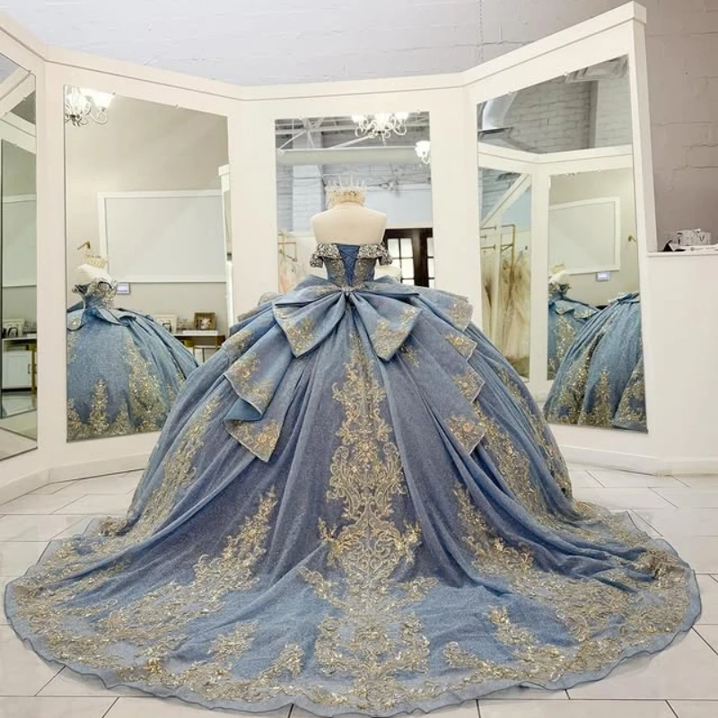 Блестящие синие платья quinceanera - Фотография_4