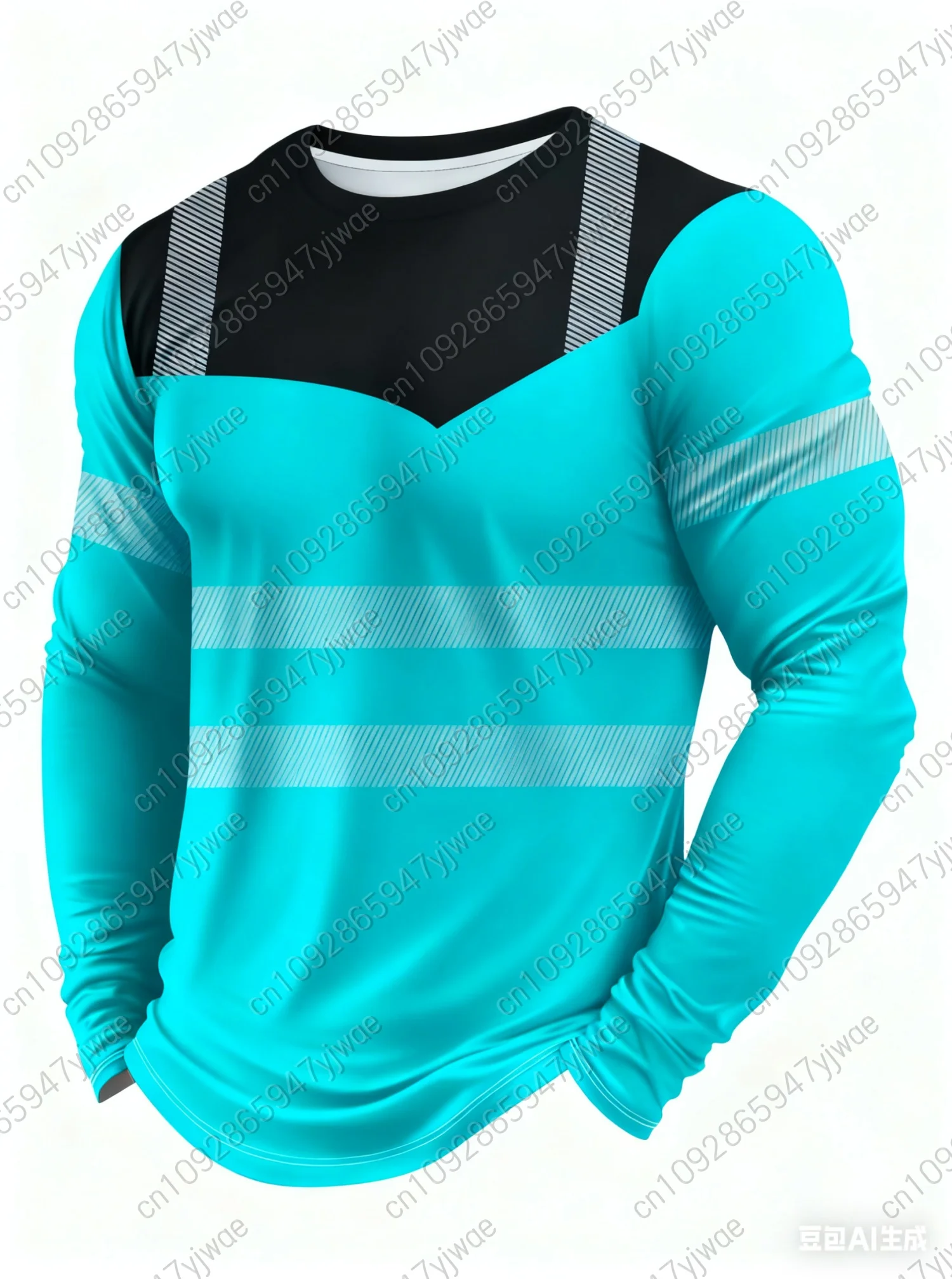 Осенняя мужская полосатая рабочая футболка с длинным рукавом 2024 - Фотография_4