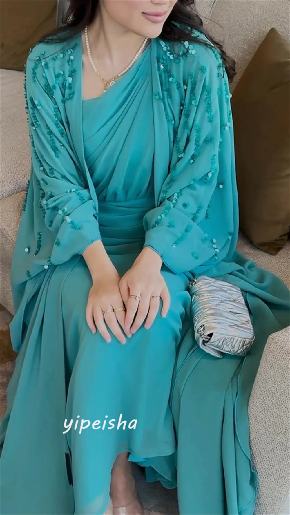 Шифоновое платье jiayigong со складками и бисером - Фотография_2