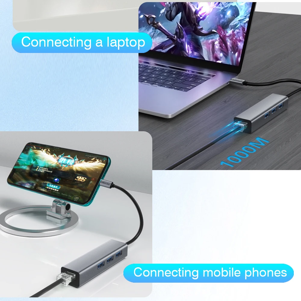 Док-станция usb c hub тип c к rj45 адаптер ethernet 1000 мбит/с usb3 - Фотография_6