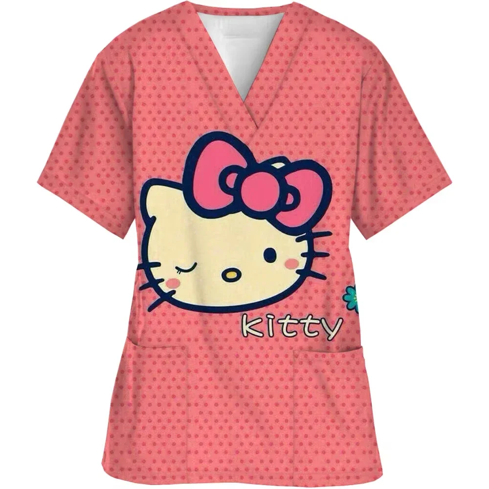 Футболка с v-образным вырезом и карманом «hello kitty care workers» - Фотография_5