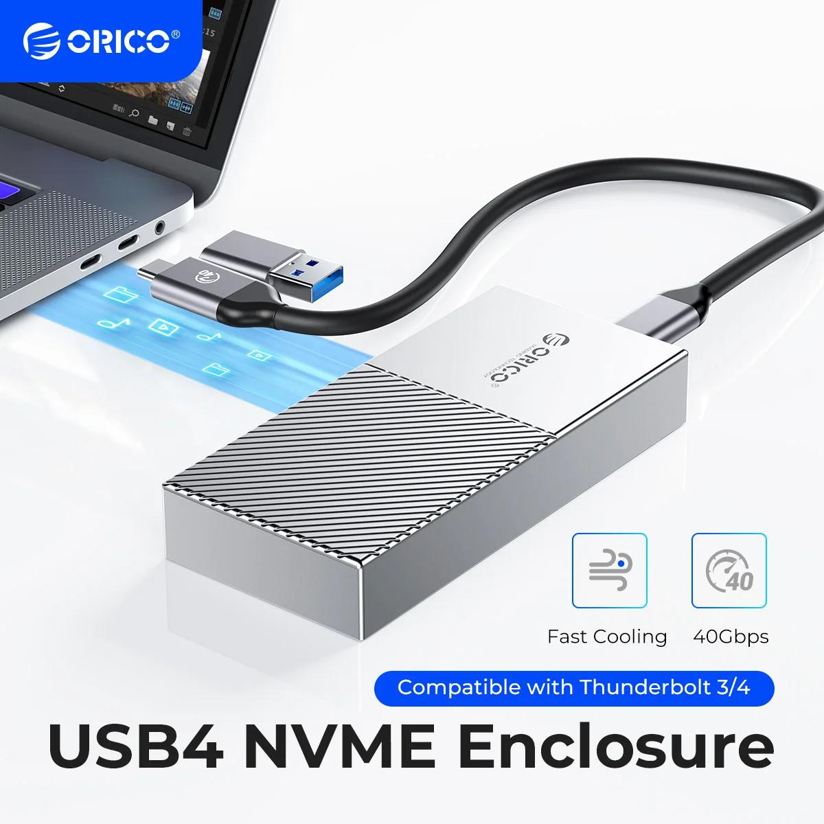 Корпус orico usb4 nvme ssd 40 гбит/с pcie3.0x4 алюминиевый корпус m.2 ssd