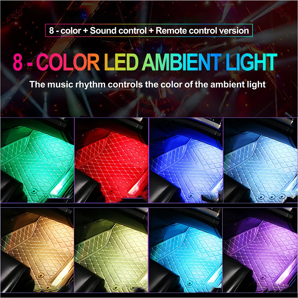 Светодиодные rgb автомобильные ножные окружающие освещение с usb-сигаретой - Фотография_3