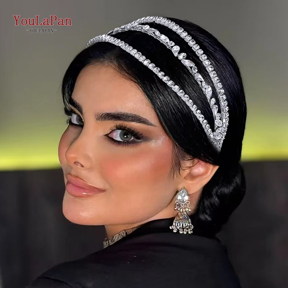 Youlapan искрящаяся свадебная повязка на голову со стразами - Фотография_4