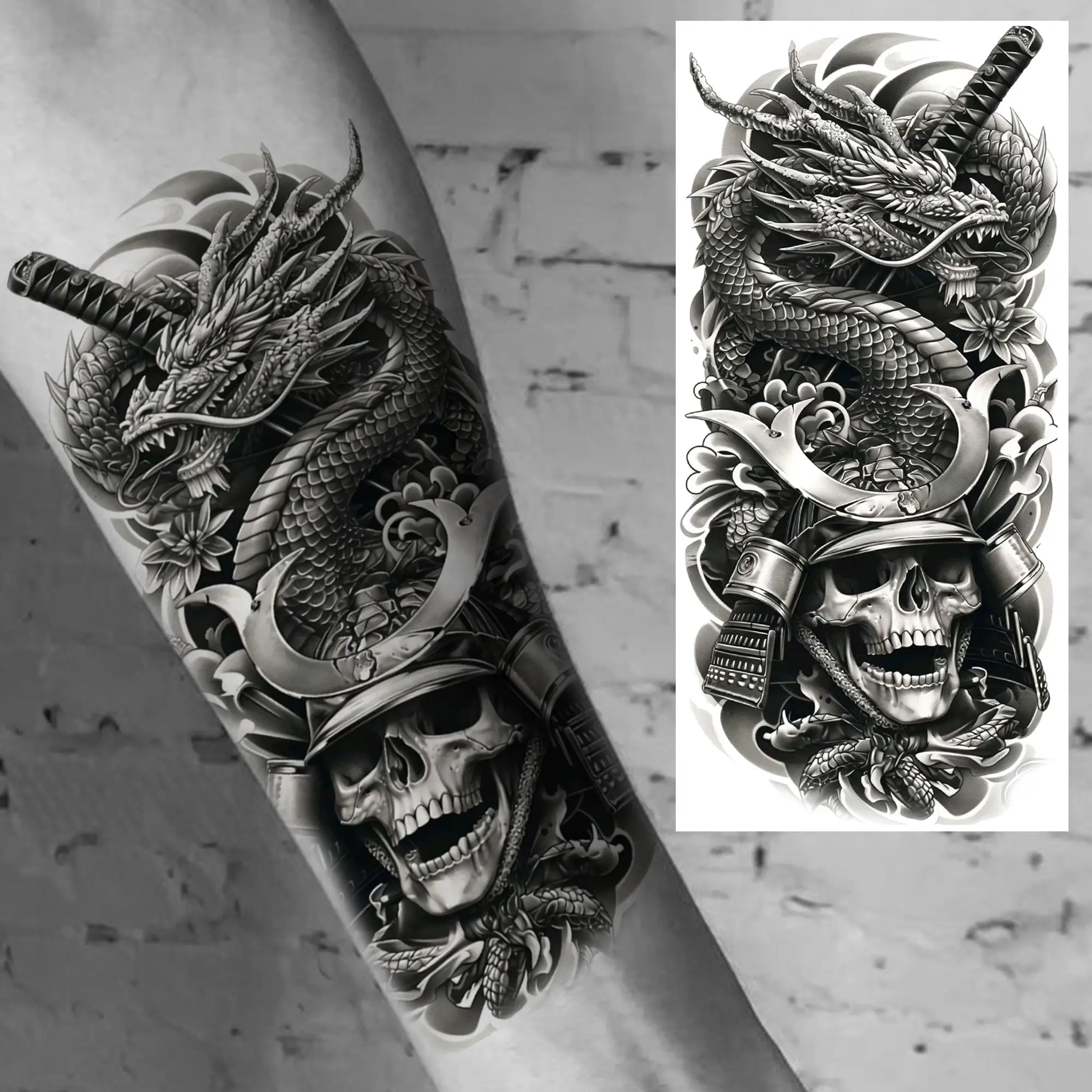 1 лист череп дракон воин с мечом - Фотография_2