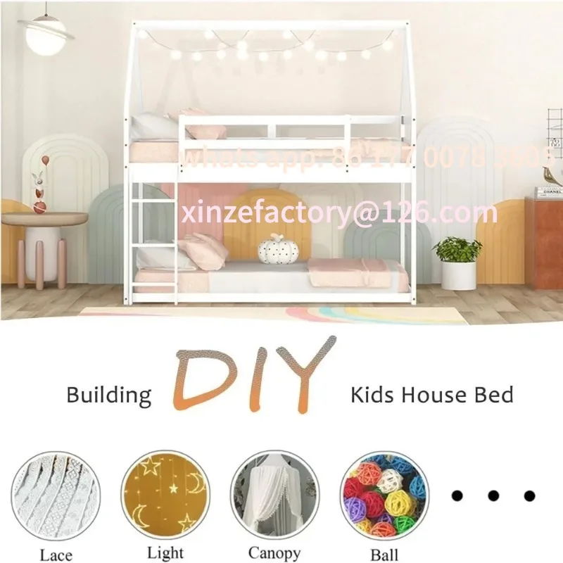 Настраиваемая двухъярусная кровать twin over twin house для детей - Фотография_5