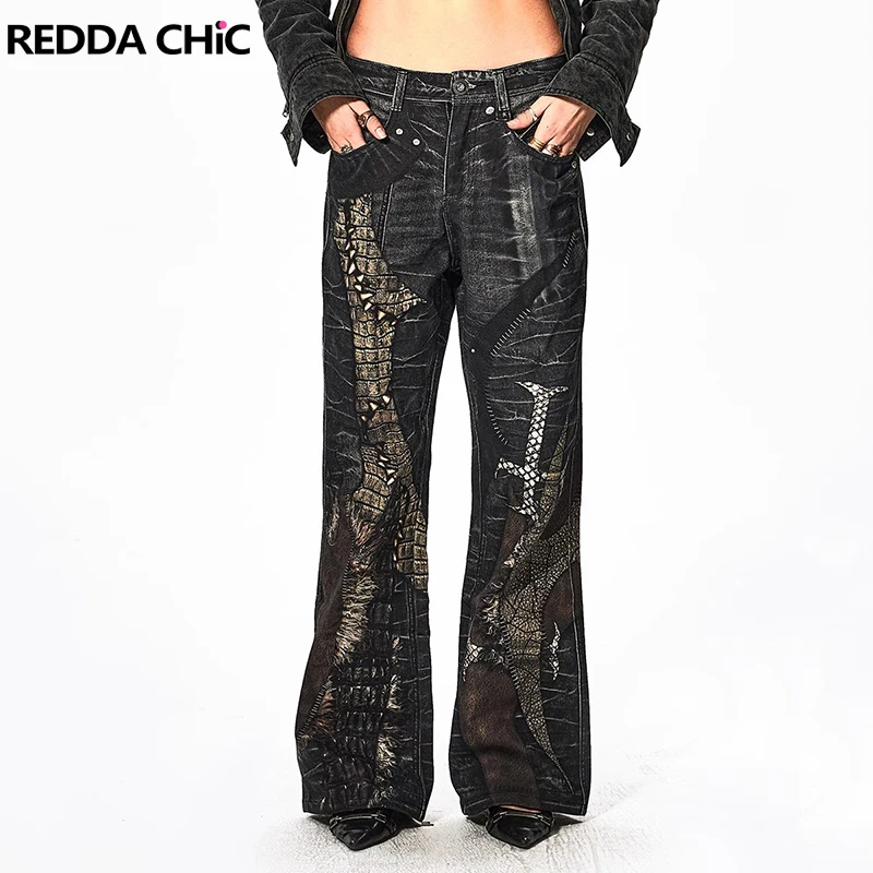 Reddachic черные джинсы со змеиной текстурой
