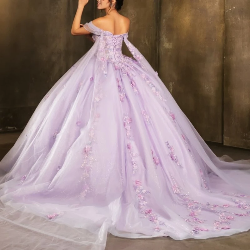 Сиреневое платье принцессы quinceanera с открытыми плечами - Фотография_2
