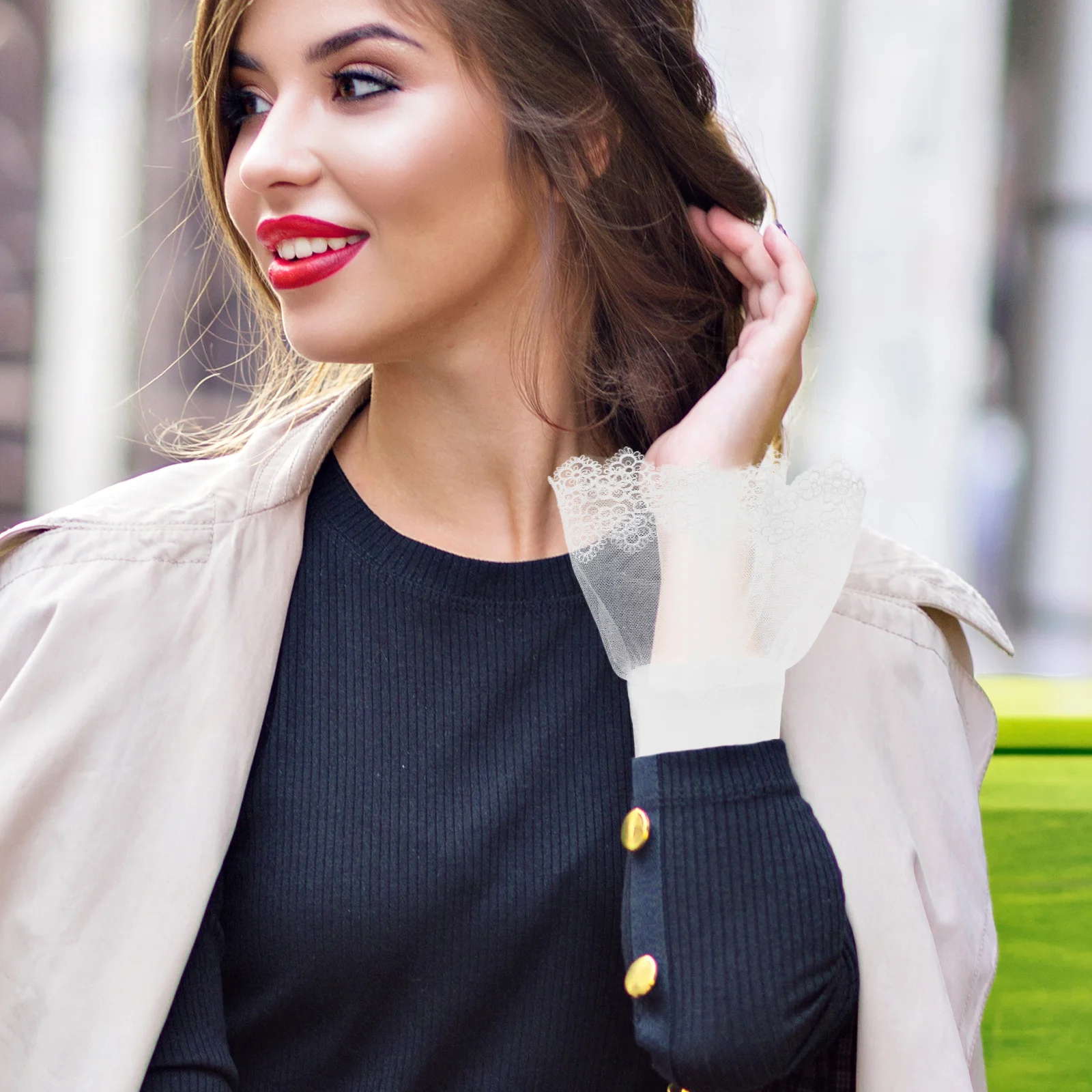 1 пара кружевных манжет на запястьях для женщин и девочек - Фотография_2