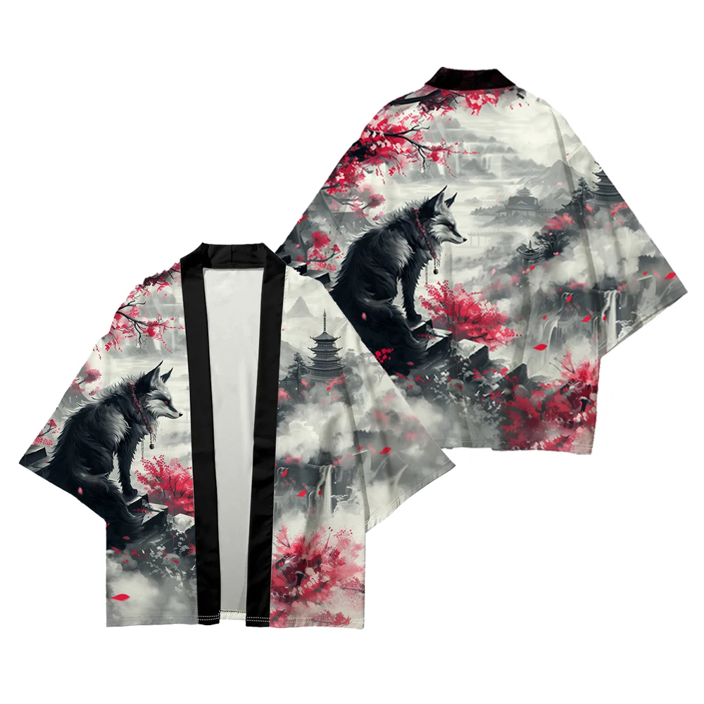 Nine tailed fox demon printed kimono
