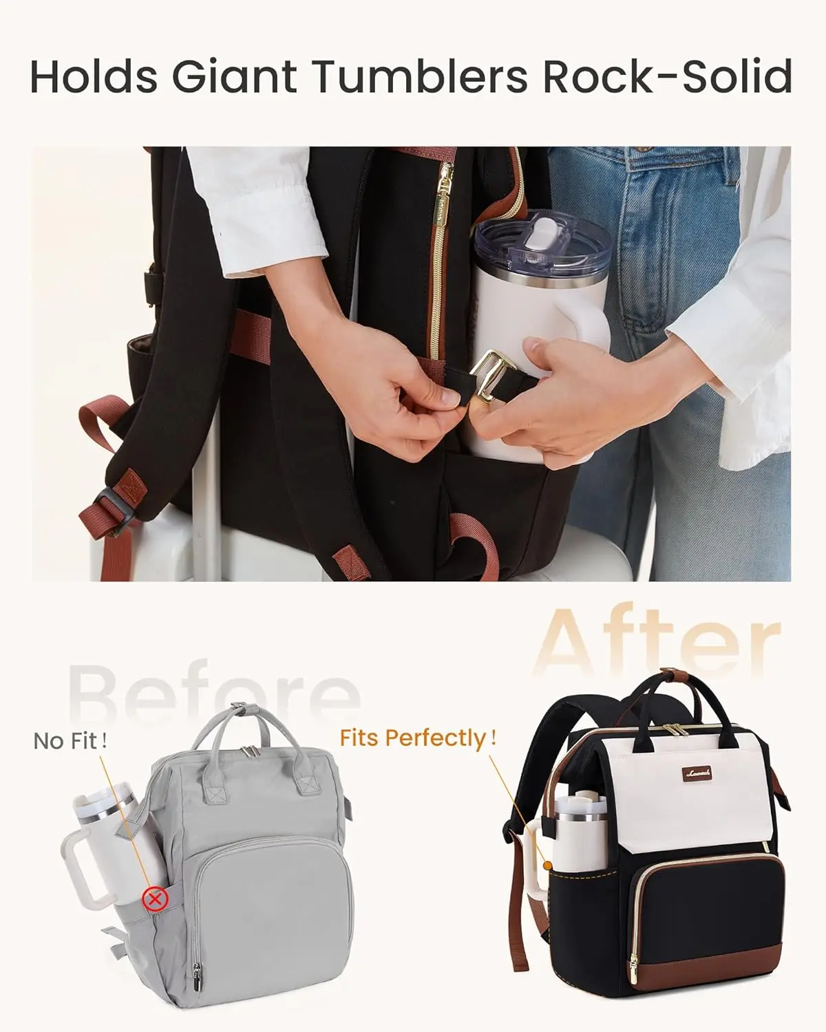 Рюкзак для ноутбука lovevook для женщин с гигантским держателем стакана - Фотография_3