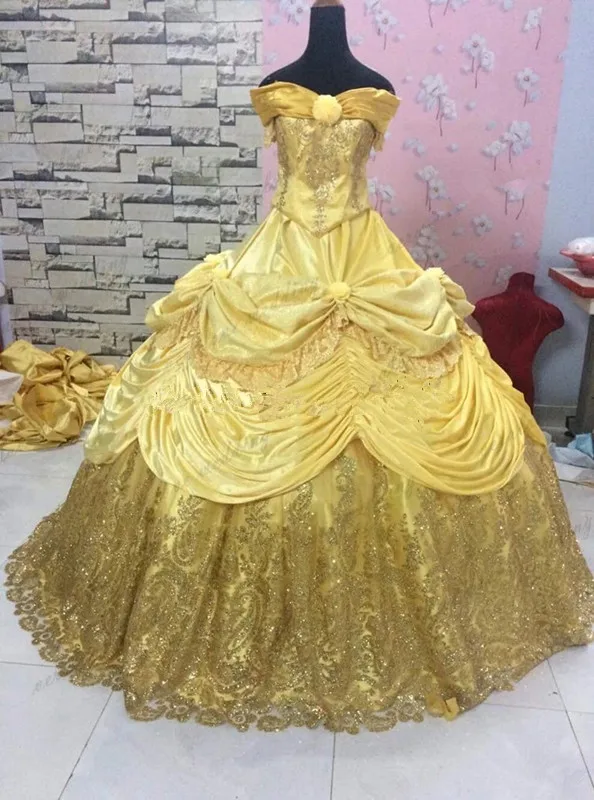 Яркое золотое платье quinceanera для выпускного вечера