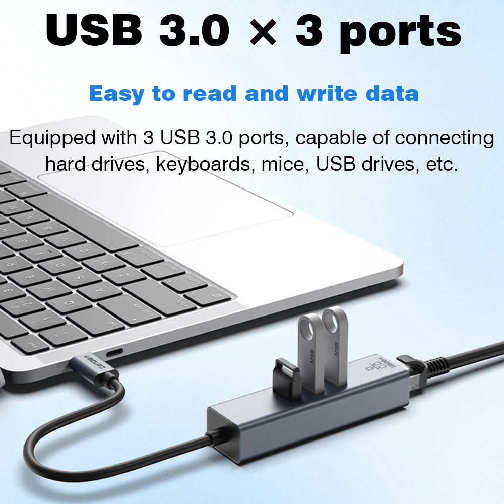 Док-станция usb c hub тип c к rj45 адаптер ethernet 1000 мбит/с usb3 - Фотография_4