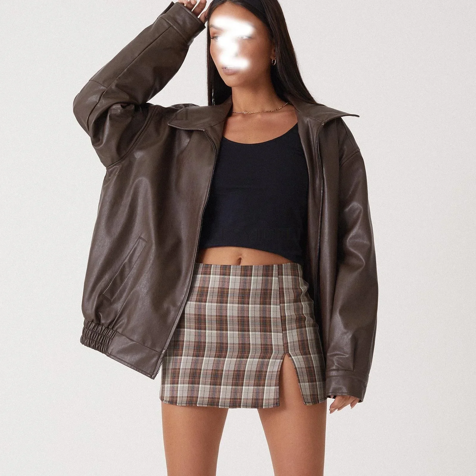 Женская осенне-зимняя куртка из искусственной кожи - Фотография_3