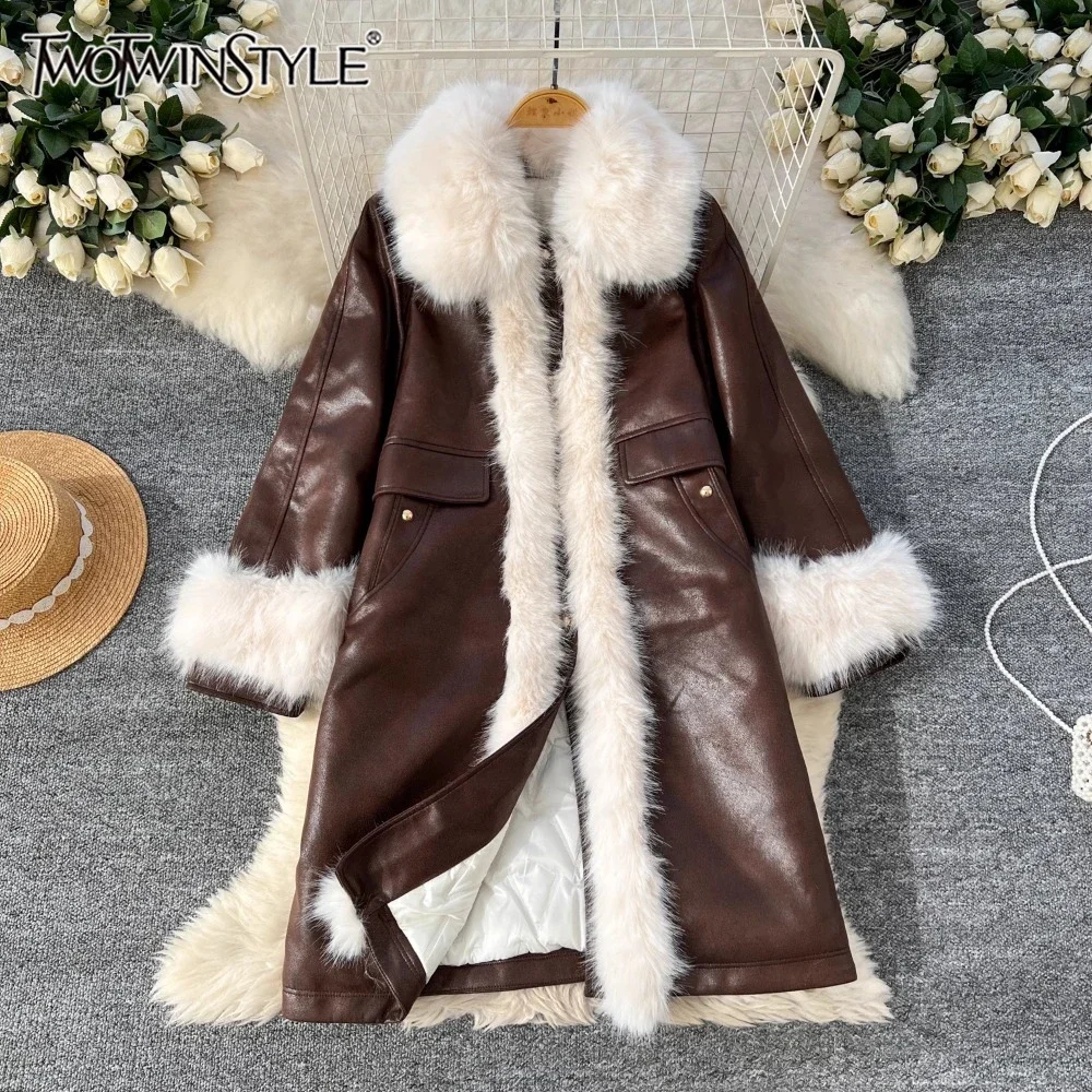 Twotwinstyle шикарный плащ из искусственной кожи для женщин