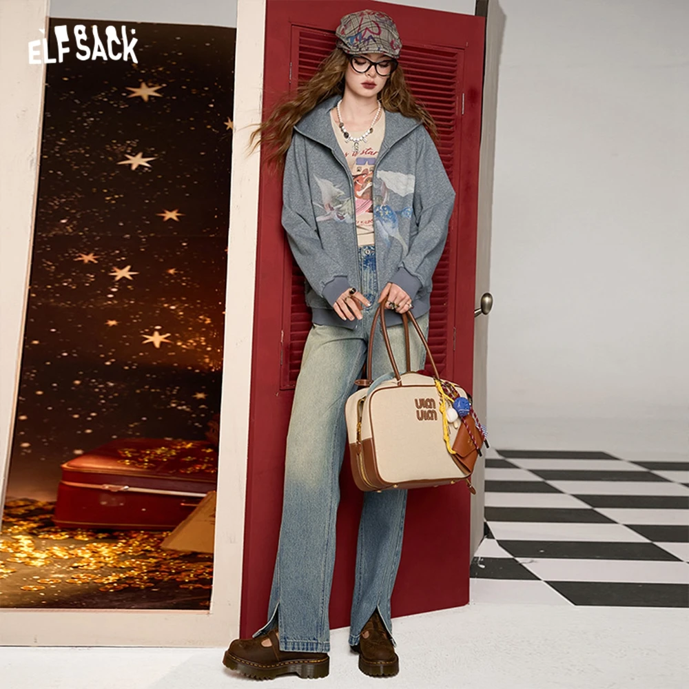 Женские прямые джинсы с бриллиантами elfsack - Фотография_4