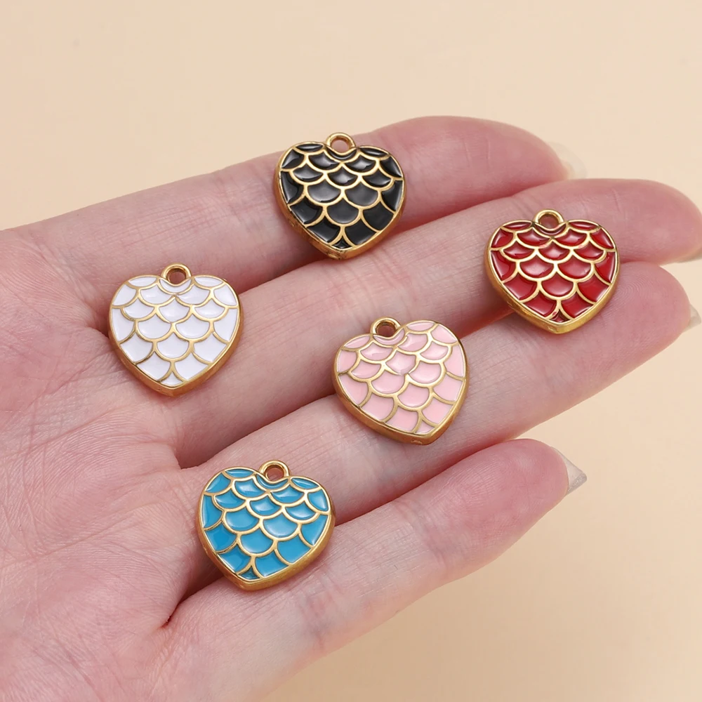 Красочные эмалированные подвески в форме сердца из нержавеющей стали - Фотография_6