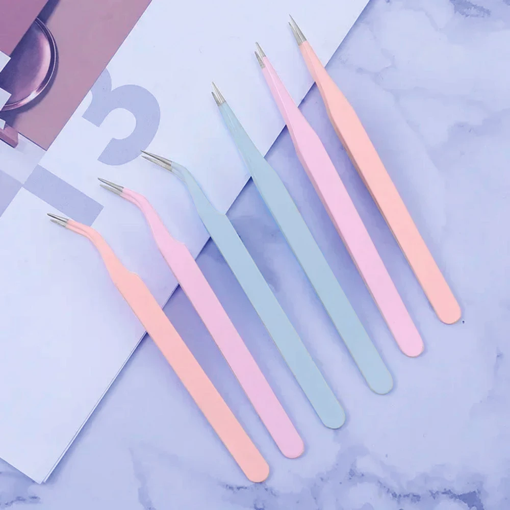 Цветные прямые + изогнутые пинцеты из нержавеющей стали для дизайна ногтей - Фотография_4