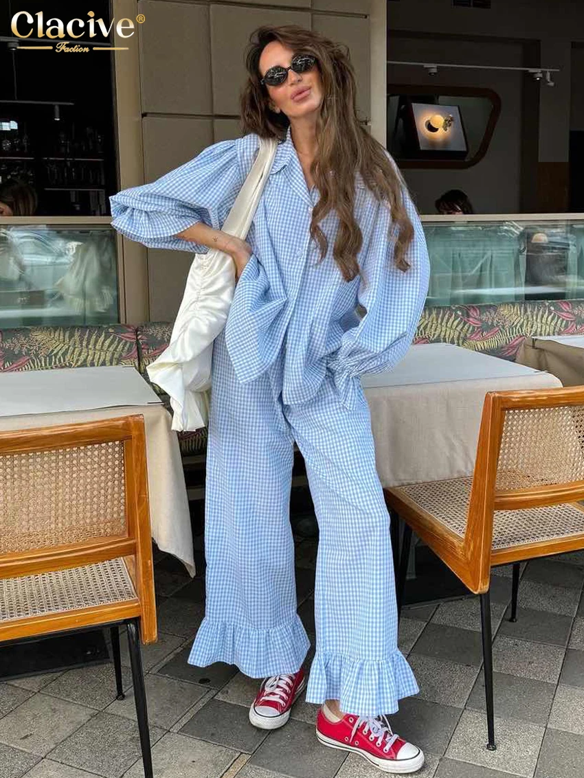 Clacive модный свободный клетчатый