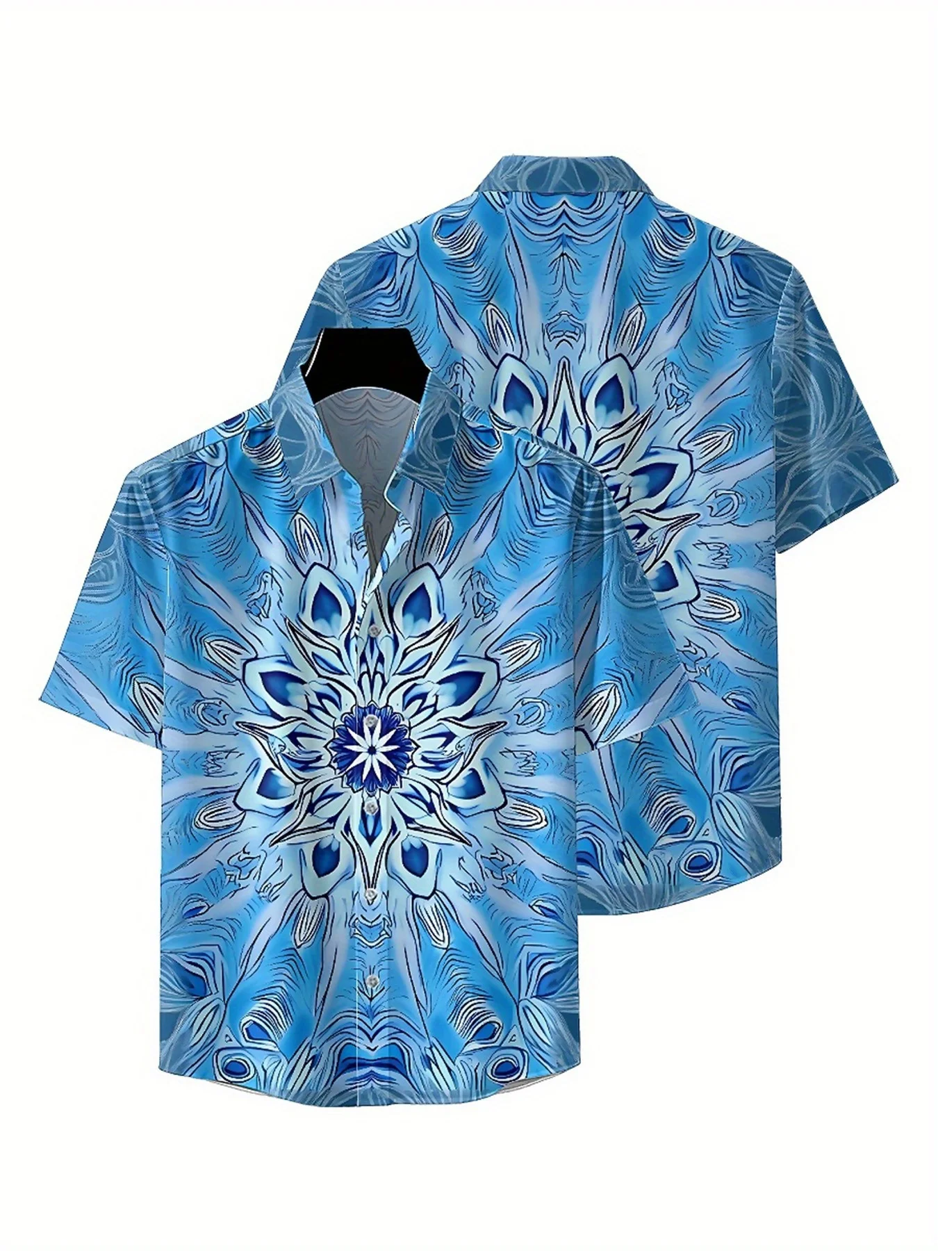 Мужские гавайские рубашки больших размеров с цветочным узором мандалы - Фотография_5