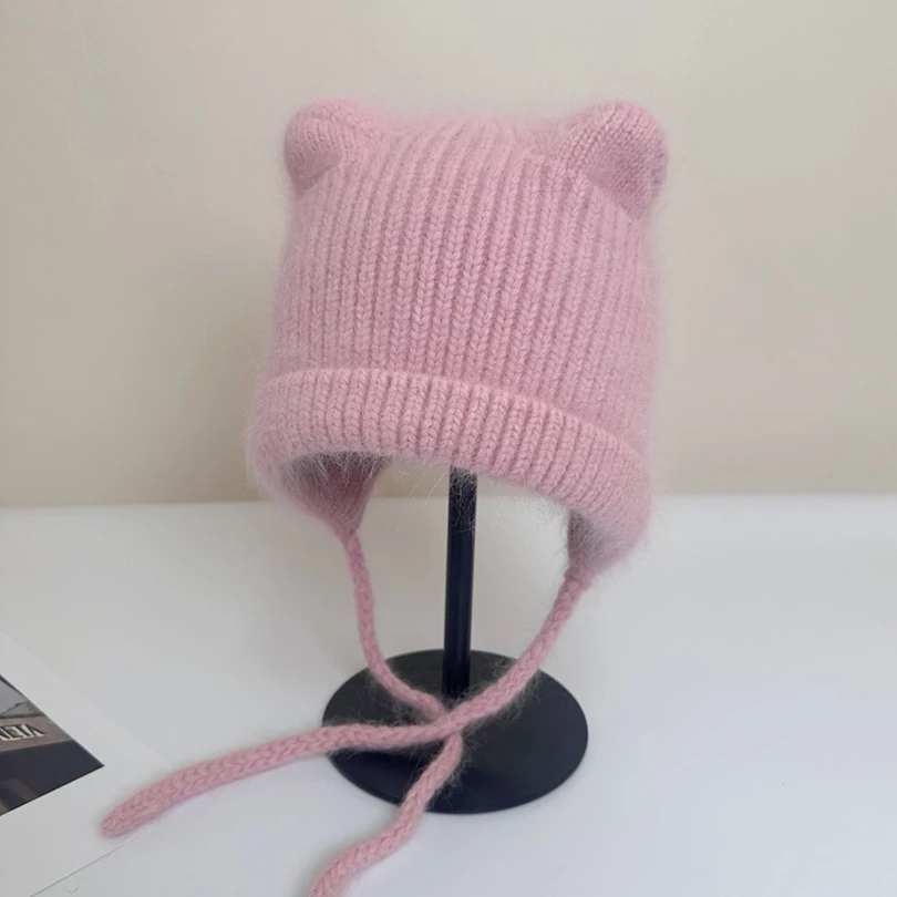 Шапка-ушанка, женская зимняя вязаная шапка из ангоры - Фотография_3