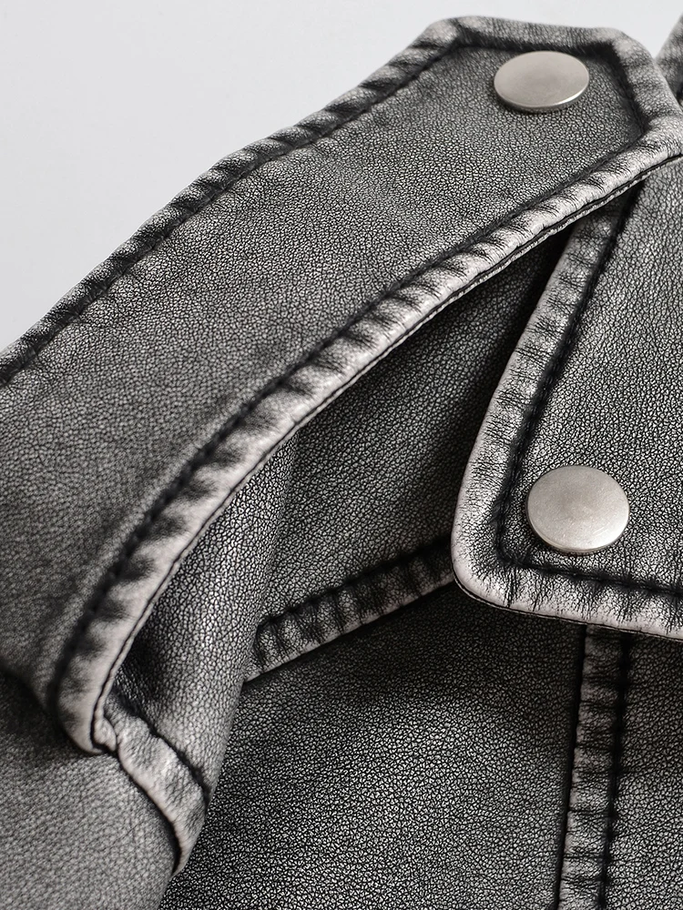 Ailegogo женская винтажная свободная короткая куртка из искусственной кожи - Фотография_3