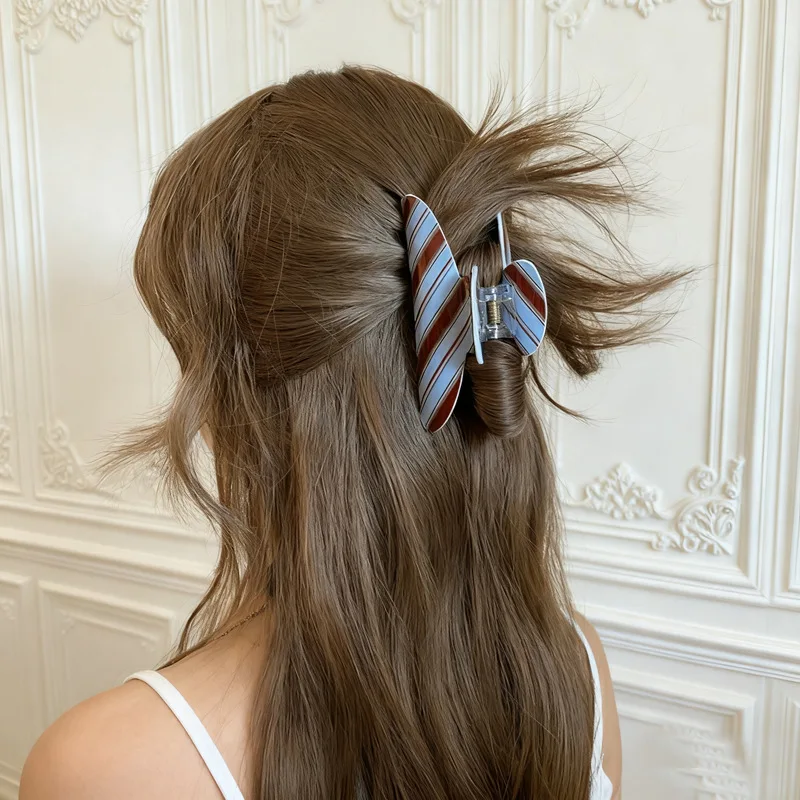 Новые ретро синие коричневые полосатые заколки для волос