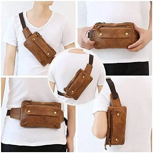 Унисекс коричневая поясная сумка из натуральной кожи - Фотография_4