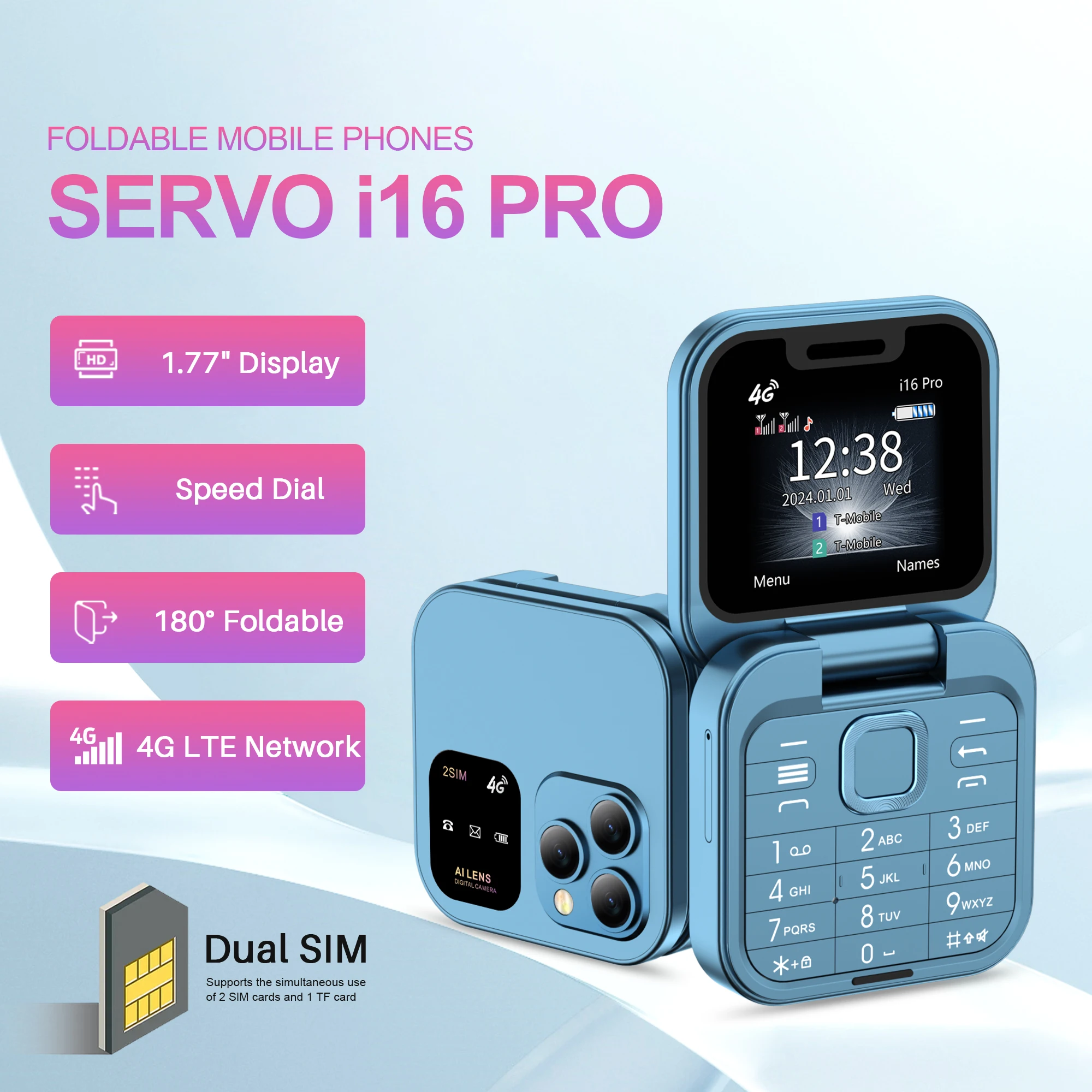 Новый мини-складной мобильный телефон servo i16 pro 4g lte