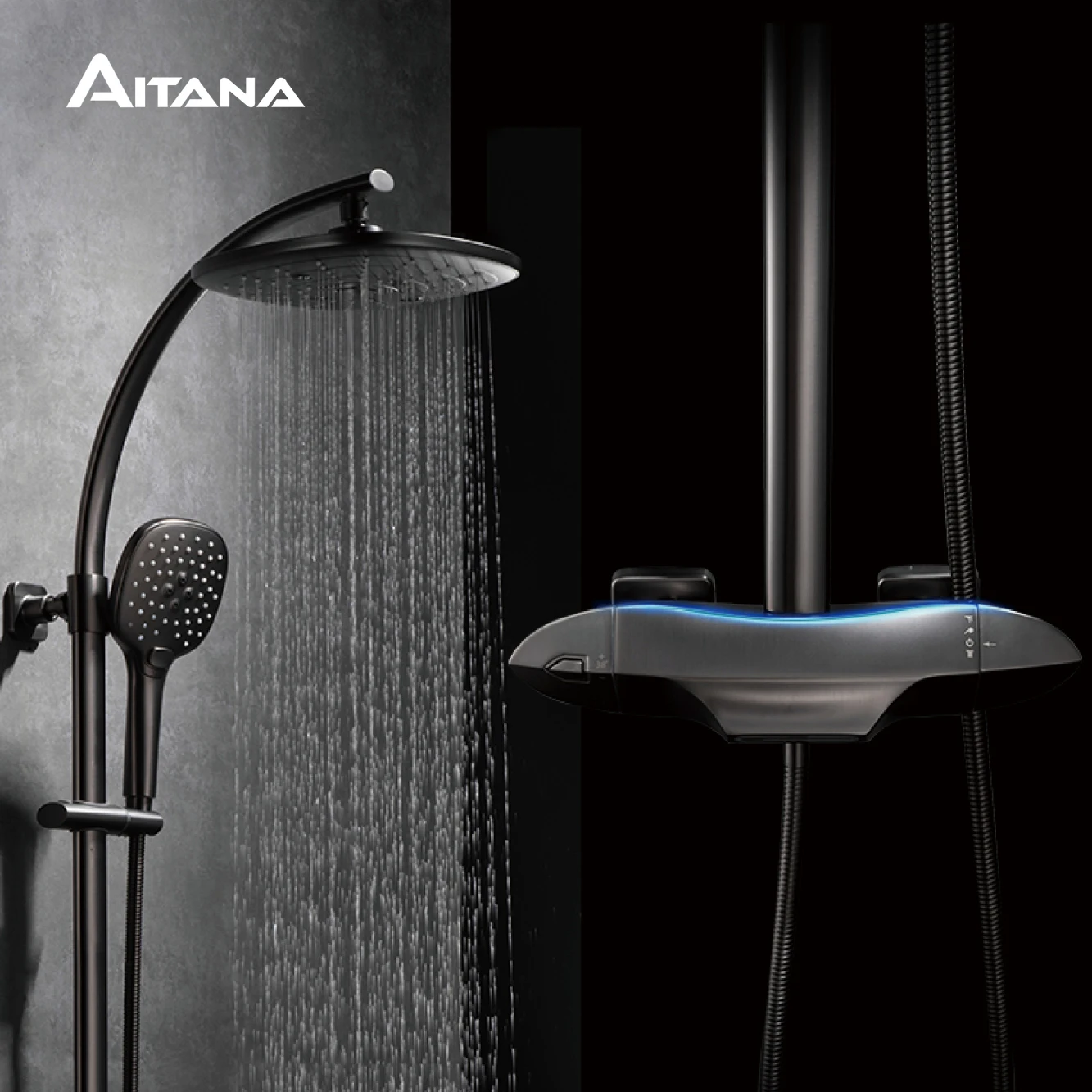 Роскошная латунная душевая система серого цвета с простым дизайном