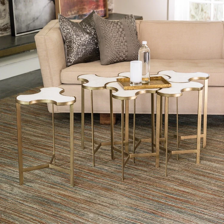 Современный роскошный мраморный столик золотого цвета из нержавеющей стали - Фотография_6