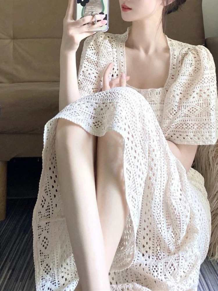 Женское кружевное платье с коротким рукавом - Фотография_2