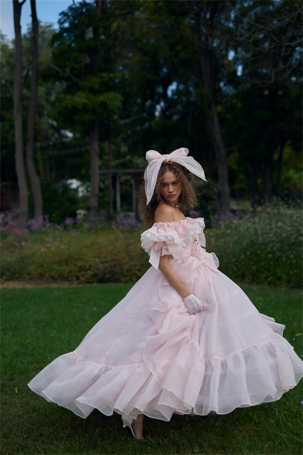 Sansa baby pink off shoulder prom - Фотография_6
