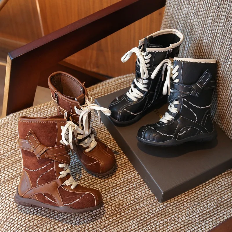 Детские модные кожаные ботинки в стиле ретро - Фотография_2