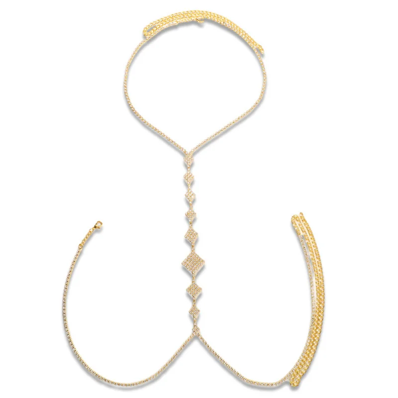 Женская цепочка на грудь с геометрическим ромбом и стразами - Фотография_2