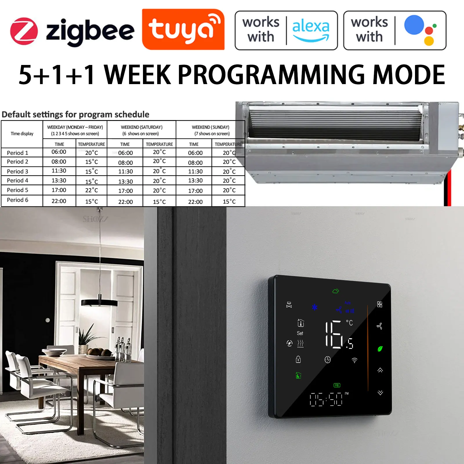 Цифровой термостат для hvac tuya zigbee с цифровым дисплеем - Фотография_4