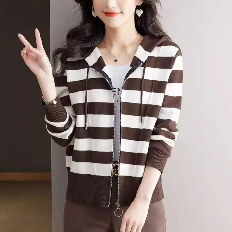 Повседневные полосатые пуловеры с капюшоном - Фотография_4