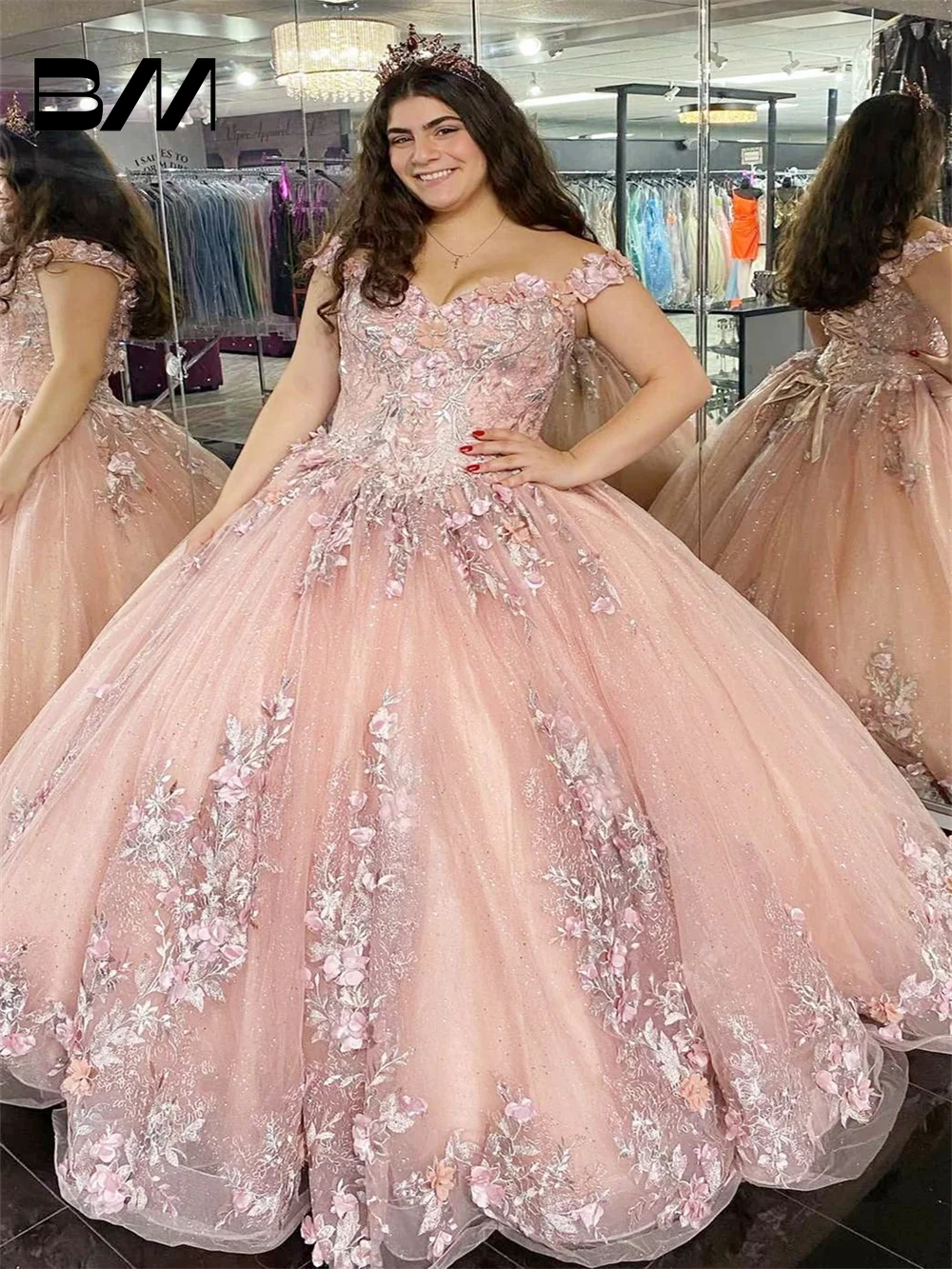 Розовое цветочное платье для quinceanera со шнуровкой сзади