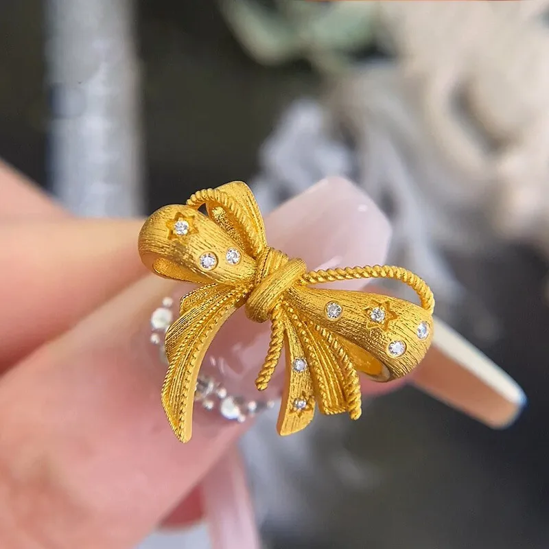 Kiss & flower золотые кольца с галстуком-бабочкой для женщин - Фотография_2