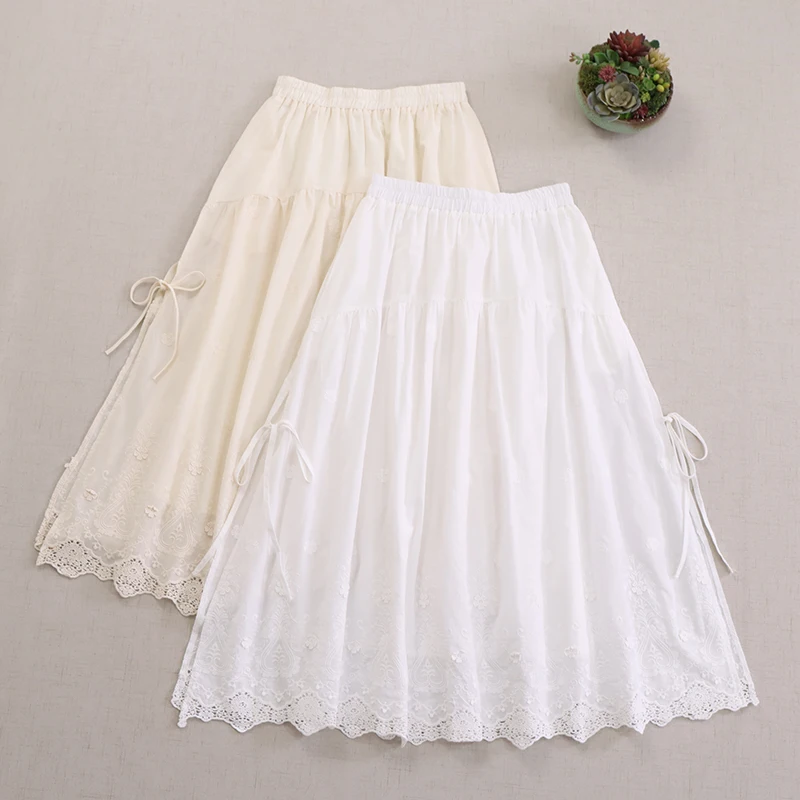 Японская однотонная юбка из 100% хлопка с вышивкой для девочек