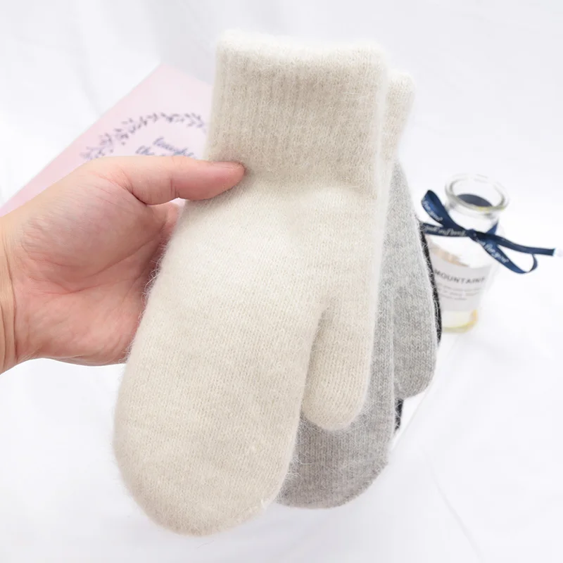 1 пара милых зимних двухслойных перчаток из кроличьей шерсти - Фотография_2