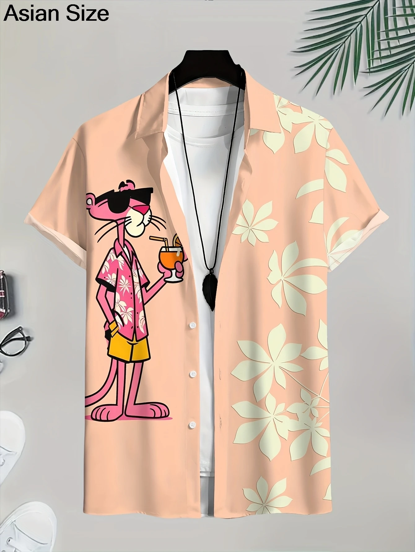 Мужская рубашка с короткими рукавами и лацканами с рисунком леопарда - Фотография_2