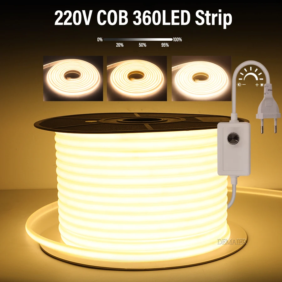 Светодиодная лента cob 220 в с регулируемой яркостью