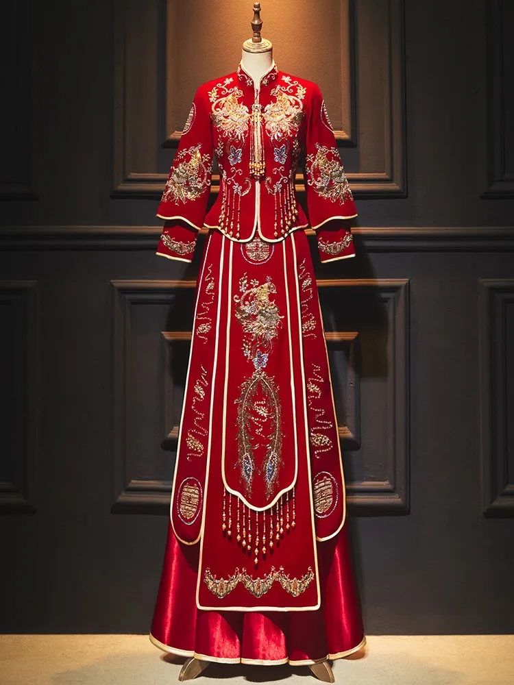 Новое бархатное платье для невесты в китайском стиле