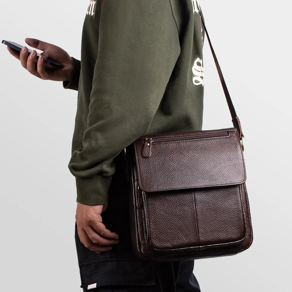 Мужская кожаная сумка через плечо в стиле ретро