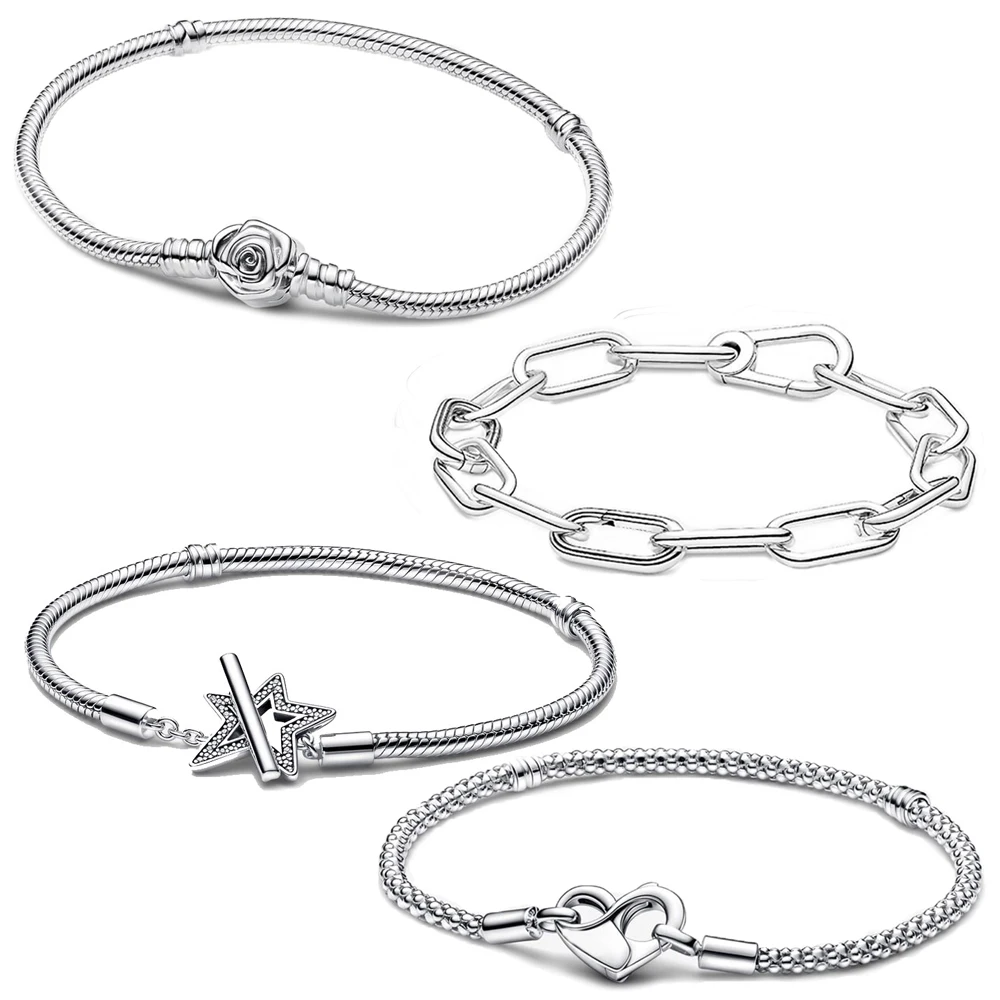 Классический браслет из стерлингового серебра 925 пробы с розами